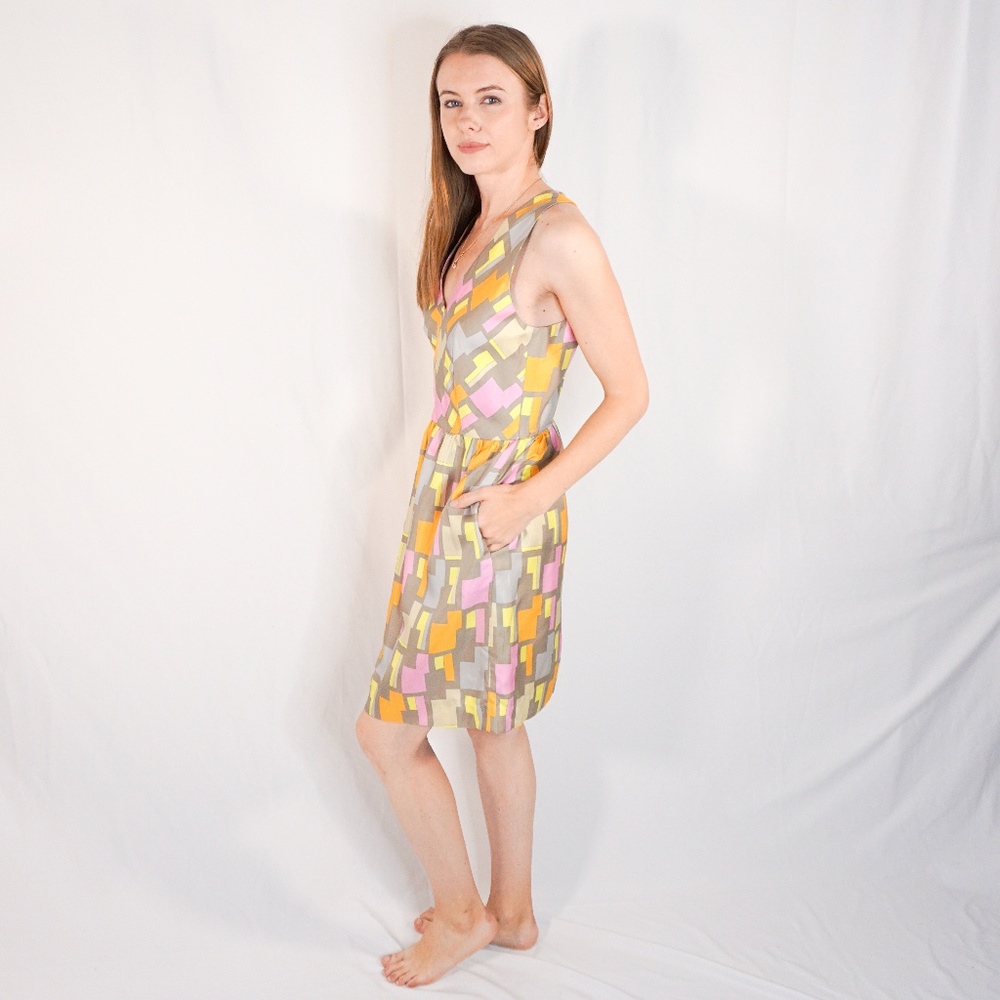 MILLY Color Block Abstract Dress Silk Mini Dress 4 - Picture 4 of 7